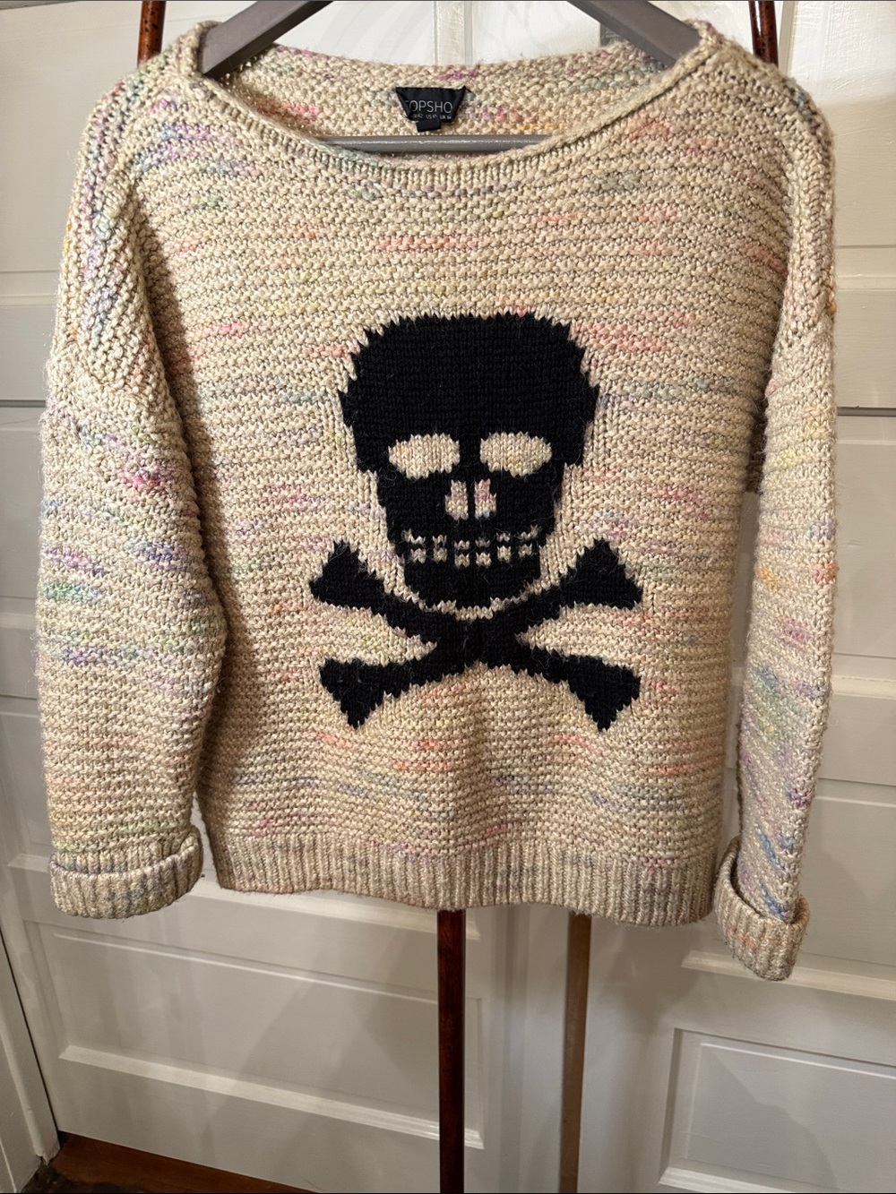 Topshop grunge goth Skull Sweater Confetti Knit Soft   US 10